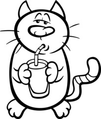 cat drink milk coloring page