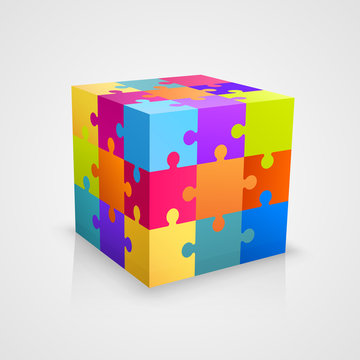 Colored puzzle cube. Vector illustration
