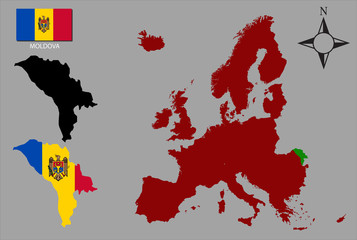 Moldova - Two contours, Map of Europe and flag vector