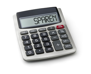 Taschenrechner mit dem Wort Sparen im Display