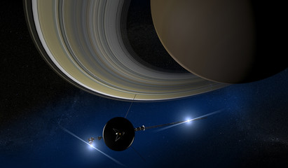 Saturno e sonda voyager, spazio © Naeblys