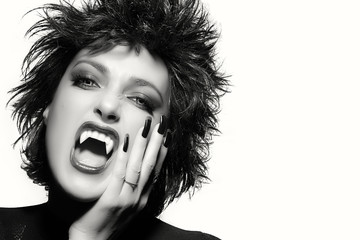 Beauty Gothic Girl. Vampire Makeup. Monochrome portrait