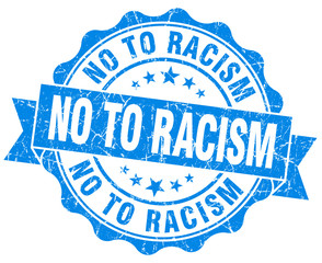 no to racism blue grunge seal isolated on white