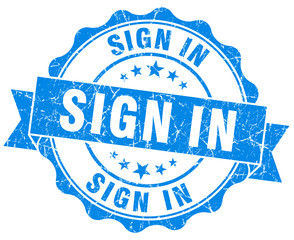 sign up blue grunge seal isolated on white