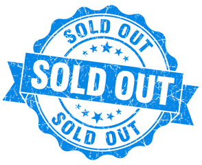 sold out blue grunge seal isolated on white