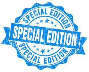 special edition blue grunge seal isolated on white