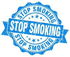 stop smoking blue grunge seal isolated on white