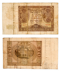 Fototapeta na wymiar 100 Zlotych 1940 Banknote from Poland isolated on white