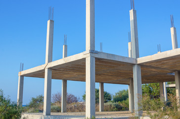 housing construction with the foundations in sight