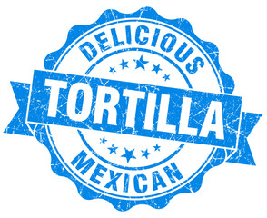 Fototapeta premium tortilla blue grunge seal isolated on white