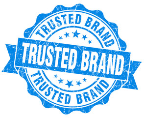 trusted brand blue grunge seal isolated on white