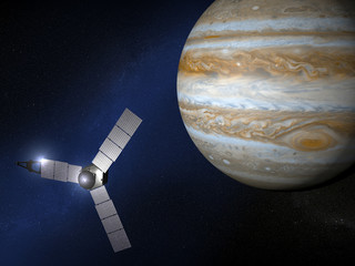Giove e sonda spaziale Juno - obrazy, fototapety, plakaty