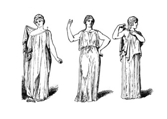 Fototapeta na wymiar Victorian engraving of a Classical Greek female dress