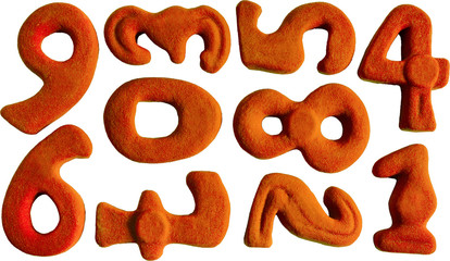 Set of orange clay numbers isolated
