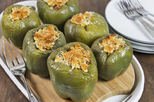 Green Bell Peppers Stuffed With Rice And Ground Beef