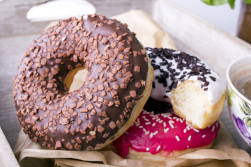 donuts on wood background