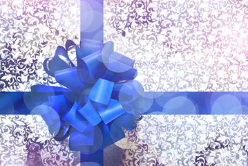 Gift with blue bow and ribbon