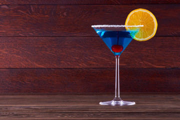 Blue Lagoon Margarita Cocktail in the bar.