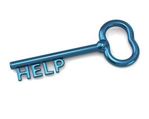 Blue key with word help