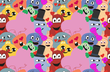 Monsters in love. Seamless vector pattern