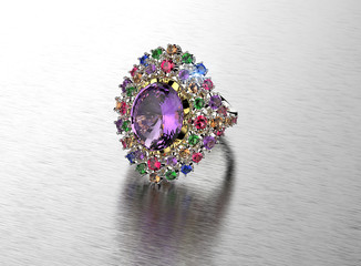 Ring with Diamond. Fashion Jewelry background. Aquamarine