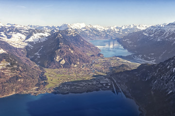 Aerial view of Interlaken, Thun Lake and Brienz lake