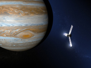 Giove e sonda spaziale Juno - obrazy, fototapety, plakaty