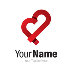 Funny red heart shape ribbon graphic design logo icon