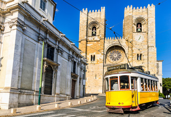 Fototapeta na wymiar Historic yellow tram of Lisbon, Portugal