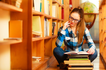 Woman student in college library