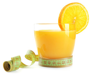 Dietary orange cocktail with centimeter isolated on white