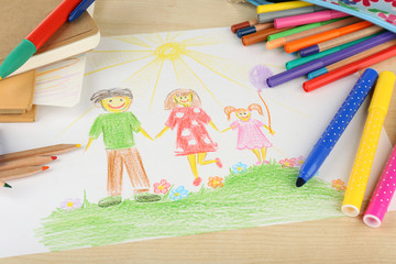 Drawing made by child with colorful pencils © Africa Studio