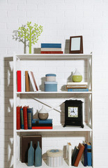 Bookshelves with books and decorative objects