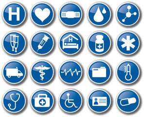 Health care medical related blue icon set vector