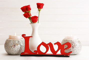 Romantic gift with candles, love concept