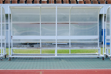 Obraz premium Coach and reserve benches in a soccer field