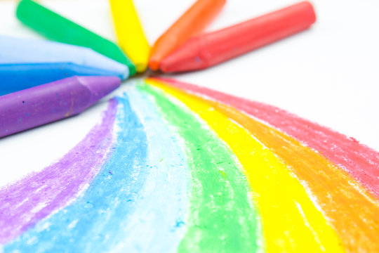 Child's rainbow crayon drawing