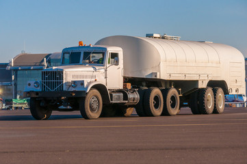 White truck tanker on the airport
