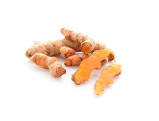 fresh tumeric on white background