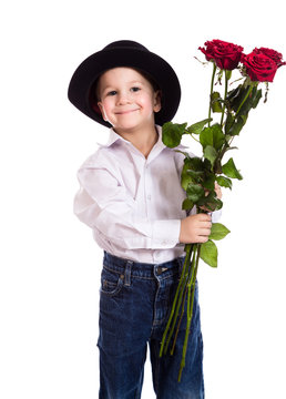 Little boy with red roses