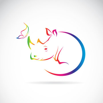 Vector image of rhino and butterfly on white background