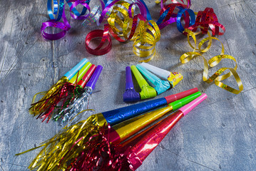 Item for party, colorful serpentine and blowers