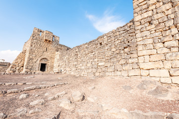 Main entrance of Qasr Azraq is a large fortress in Azraq, Jordan