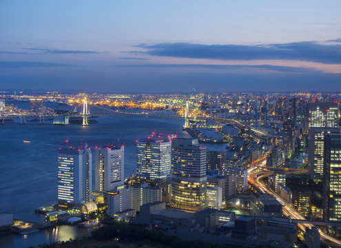 ［東京都市風景］汐留から望む晴海　レインボーブリッジ　芝浦方面　夜景