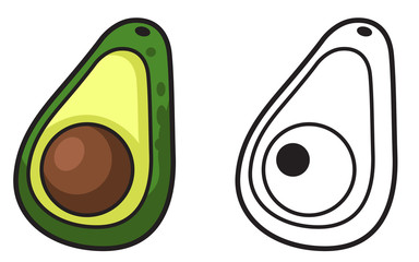 Illustration of isolated colorful and black and white avocado fo