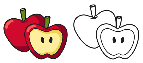 Illustration of isolated colorful and black and white apple for
