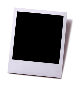 Single one polaroid style instant camera print photo frame isolated white background with shadow