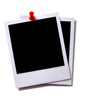 Two polaroid style instant camera print photo frame isolated white background with shadow