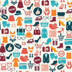 background with colorful shopping icons - 77120475