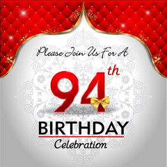 celebrating 94 years birthday, Golden red royal background